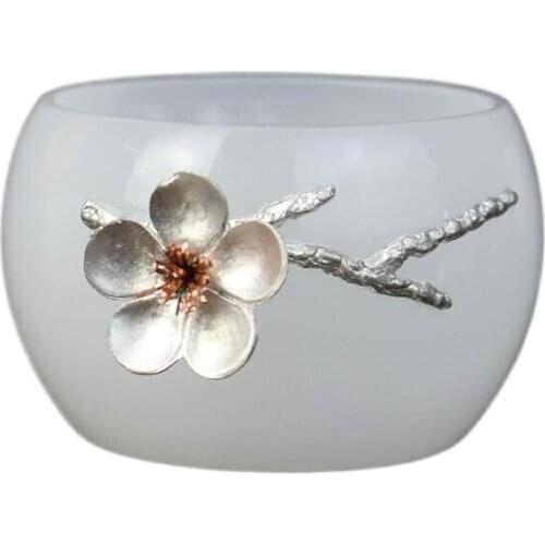 Teacup White Porcelain Ceramic Single Cup White Jade Coffee Cup Creative Personality Tea Set with Tin Flower