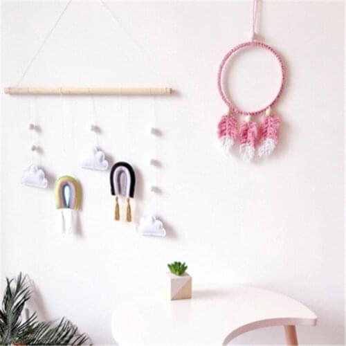 Wooden Stick Tassel Felt Clouds Rainbow Hanging Pendant For Kid Room Decoration Nursery Nordic Girls Bedroom Hanging Ornament