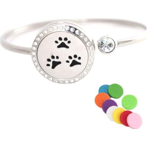 Essential oil diffuser locket bracelet Dog Palm 25mm Magnet Crystal Stainless steel Aromatherapy locket Bracelet Bangle