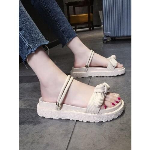 Elegant Bowknot Thick-Soled Non-Slip Ladies Slippers Summer Comfortable Casual Beach Shoes Fashion Hot-Selling Large Size 35-40