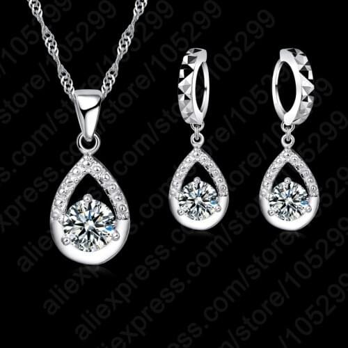Amazing Design 925 Sterling Silver High Quality Water Drop Cubic Zirconia Jewelry Sets For Women