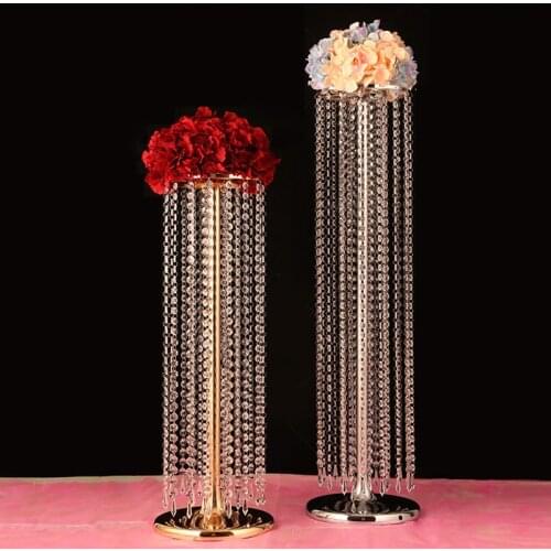 Exquisite Flower Vase Twist Shape Stand Golden Silver Wedding Table Centerpiece Crystal Road Lead for Event Party Decoration