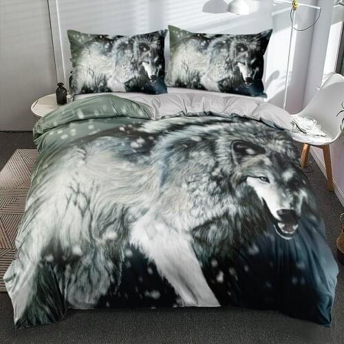3D Duvet Cover Set King Bed Linen Queen Quilt/Comforter Covers and Pillowcases 3-Piece Bedding Sets Animal Wolf Home Textiles