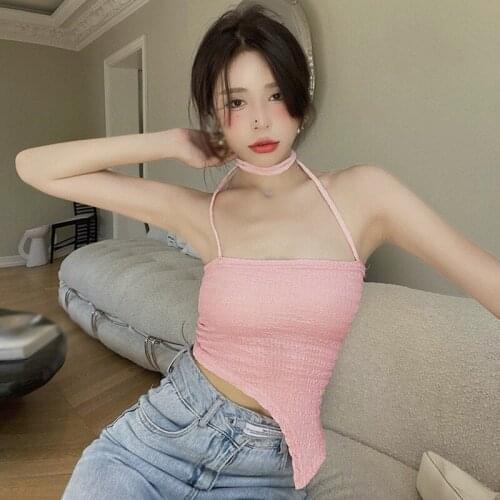 Summer French Wear In The Bottom Of The Slim Tank Tops Women Pleated Knitting Strap Vest