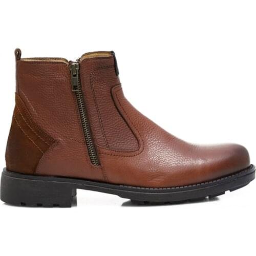 Mens Boots Genuine Leather Tan Color Comfort Orthopedic Insole Suitable for Foot Anatomy Comfortable Wear Zippered Inside Out Leather Quality Lightweight Non-Slip Wholesale Outdoor Hiking Waterproof Ankle Boots 891002