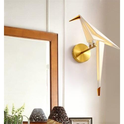 Nordic Standing Birds Acrylic Wall Lamps Nordic Modern Origami Birds Sconces Wall Lights Bedside Restaurant Living Room Fixtures