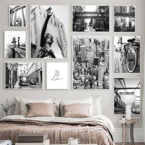 Wall Art Canvas Painting US Manhattan Brooklyn Bridge Black White Nordic Posters And Prints Wall Pictures For Living Room Decor
