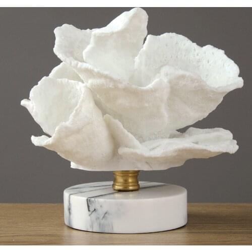 Coral Figurine Desktop Fake Decorative Ornament Sculpture Office Home Livingroom Simulation Marble Base Wedding Gift Statue
