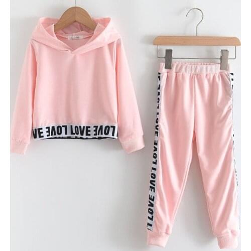 3-7Y Pink children Girl Clothes Outfits Hoodie Sweatshirt + Pants Letter Kids Tracksuit for Girl Fashion Kids Clothes Set 2021
