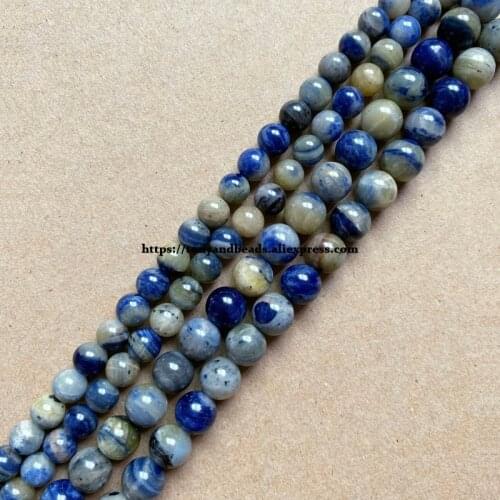 Genuine Semi-precious Natural Namibia Sodalite Stone Round Loose Beads 6 8 10 MM Pick Size Jewelry Making