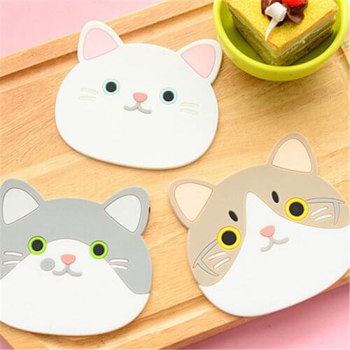 2020 High quality Cat Shaped Tea Coaster Cup Holder Mat Coffee Drinks Drink Silicon Coaster Cup Pad Placemat Kitchen Accessorie