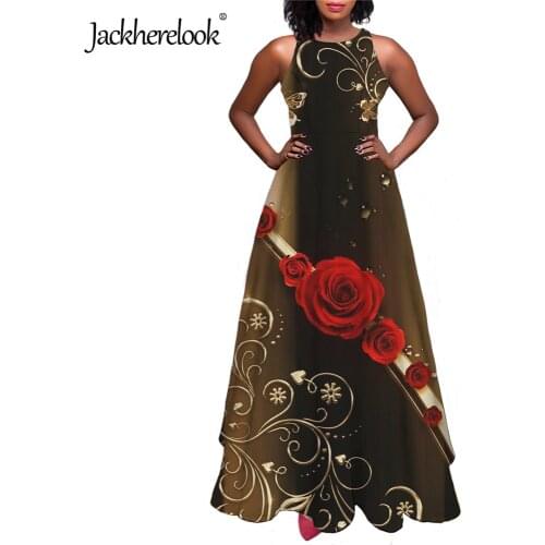 Jackherelook Luxury Party Long Dresses for Teen Girls Gothic Rose Deign Plus Size Womens Sleeveless Maxi Dress Vestido de Mujer