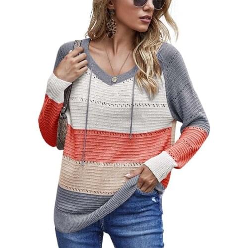 Autumn Knitted Sweater Pullovers Women Fashion Long Sleeve Patchwork Color Plus Size Casual Loose Ladies Sweaters Tops