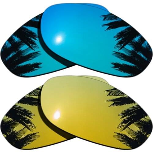 Ice Blue Mirrored+24K Gold Mirrored Coating) 2-Pairs Polarized Replacement Lenses for Monster Dog 100% UVA & UVB Protection