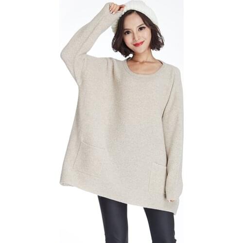 Knit sweater autumn and winter womens cashmere sweater women 100% pure cashmere sweater loose round neck bat sleeve sweater
