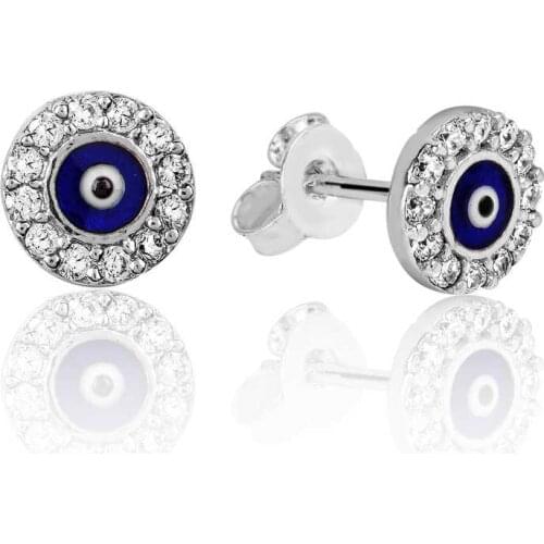 Tevuli 925 Sterling Silver Evil Eye Studded Earrings