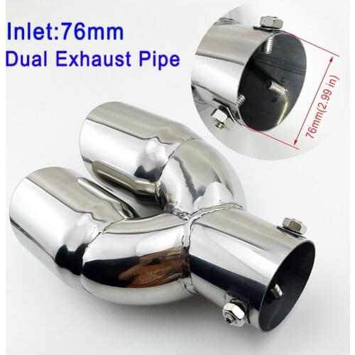 Universal Tail Muffler Accessories 76mm 3" Inlet Auto Rear Exhaust Cutout Pipe Tip Silencer Trim Dual Outlet Cover Decoration