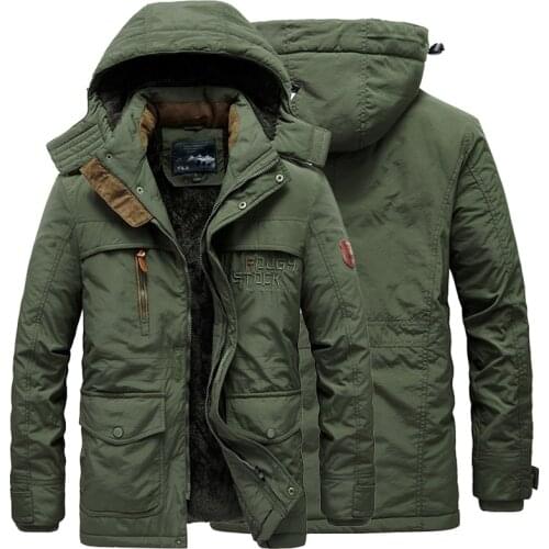 Male Windbreaker Thermal Outerwear Winter Mens Military Jacket Thick Warm Hooded Men Parka Coat Casual Fleece Cotton Padded