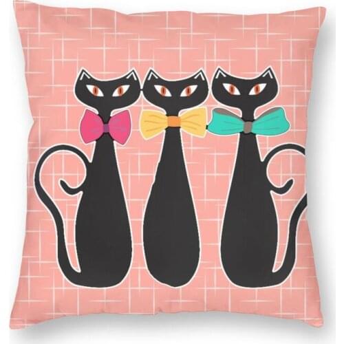 Vintage Mid Century Atomic Black Cats Cushion Cover Sofa Living Room Animal Cartoon Kitten Square Throw Pillow Case 40x40