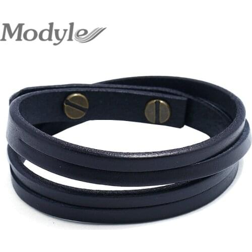 Modyle Punk Vintage Men Bracelet Multi-layer Handmade Weaved Leather Rope Chain Bangle Male Jewelry Gifts