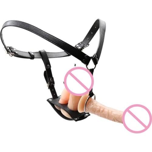 Strict Leather Double Penetration Female Butt Plug and Dildo Harness Waist Belt with Strap on Dildo Bondage Gear Lesbian Toys