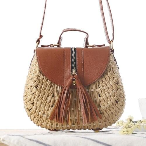 Rattan Tassel Crossbody Bag Women Summer Beach Bag Straw Lady Seaside Vacation Handbag Travel Femal Shoulder Messenger Bag