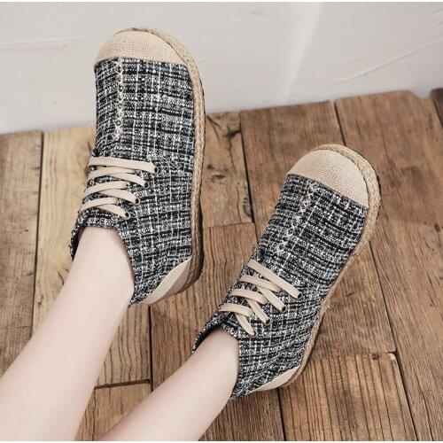2020 new small fragrance fishermans shoes womens middle upper linen shoes simple hand stitched womens cloth shoes