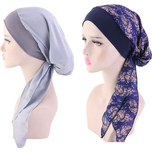 2021 Women Headscarf Ladies Summer Fashion Turban Hat Ladies Satin Headdress Ribbon Hair Accessories Elastic Hair Band Braid Hat