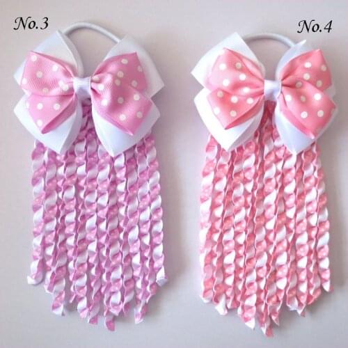 12 BLESSING Good Girl 4.5" Double Angel Hairbow Ribbon Plait Ponytail Elastic