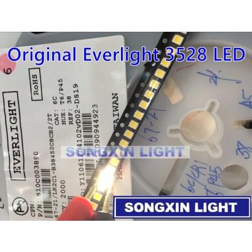 2000pcs EVERLIGHT 3528 1210 SMD LED White Gold Line/Copper bracket Surface Mount smd 3528 led diodes Lighting PLCC-2 Pure White