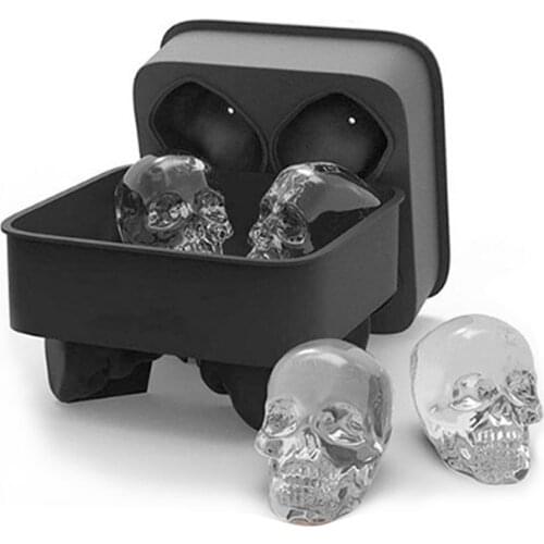 4 Hole Skull Shape 3D Ice Cube Mold Maker Bar Party Silicone Trays Chocolate Mold Gift Ice Cream Tools Kitchen Cooking Tools