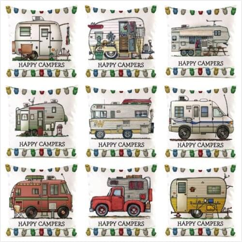 45cm*45cm Cartoon Caravan Inimitated Silk Fabric Throw Pillow Covers Couch Cushion Cover Home Decorative Pillows Pillow Case