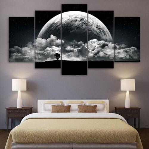 5 Panel Cuadros Planet Moon Landscape Modular Pictures Posters HD Oil Painting Wall Art Canvas Home Decor Living Room Decoration