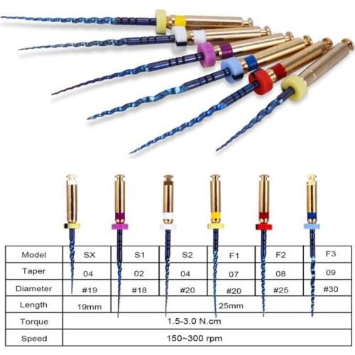 6PCS/box SX-F3 Dental Tapered Ni-Ti Root Canal File,for Hand Use Ni-Ti Root Canal File for Enlarging Needle Dental Materials