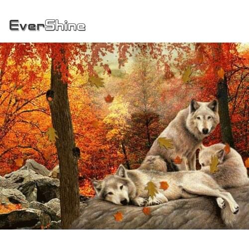 Evershine 5D Diamond Painting Full Drill Square Landscape Autumn Diamond Embroidery Animals Cross Stitch Wolf Mosaic Diamond Art