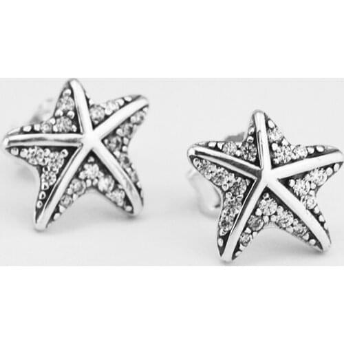 Authentic 925 Sterling Silver Earring Clear CZ Starfish Stud Earrings for Women Wedding Fashion Jewelry Wholesale