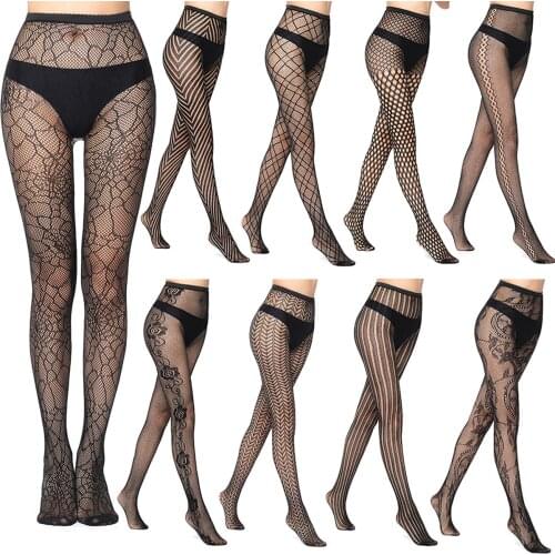 Women Tights Sexy Pantyhose Mesh Hot Transparent Multi Style Black Thin Long Stocking Club Fishnet Female Hosiery Vintage Panty