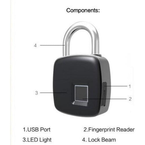 Electronic USB Rechargeable Smart Keyless Finger print Locks Waterproof Anti-Theft Security Padlock Door Luggage Lock