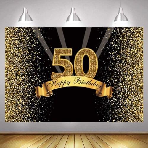 50th Photo Backdrop Lady Men Happy Birthday Party Custom Flower Gold Champagne Decoration Photography Backgrounds Banner
