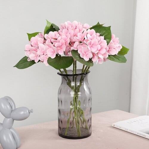 Luxury 3D printing hydrangea branch with green leaves real touch artificial flowers home table office wedding decoration flores