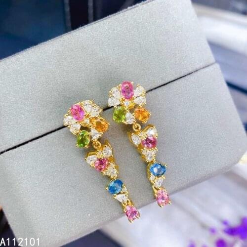 KJJEAXCMY fine Jewelry 925 Sterling Silver Natural tourmaline Girl new popular earring eardrop Support Test Chinese style