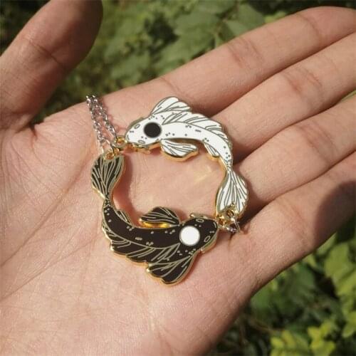 Creative Tai Chi Yin Yang Koi Fish Carp Fish Necklace Matching Lucky Pendant Couple Necklace Men Women Party Engagement Jewelry