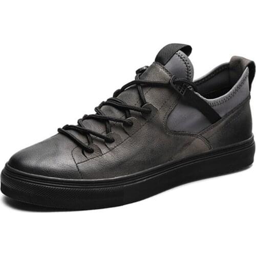 QWEDF Genuine Leather First Grade Cow Leather Sneakers Mens Casual Shoes Fashion Male Lace up Flats Breathable Shoes DP-108