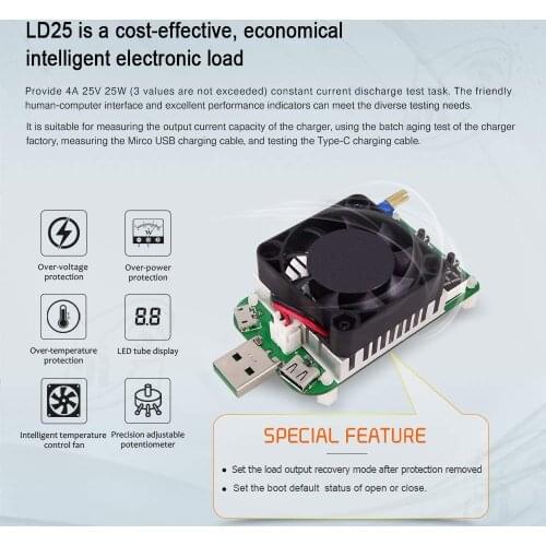LD25 LD35 Electronic Load resistor USB Interface Discharge battery test LED display fan adjustable current voltage 25W 35W