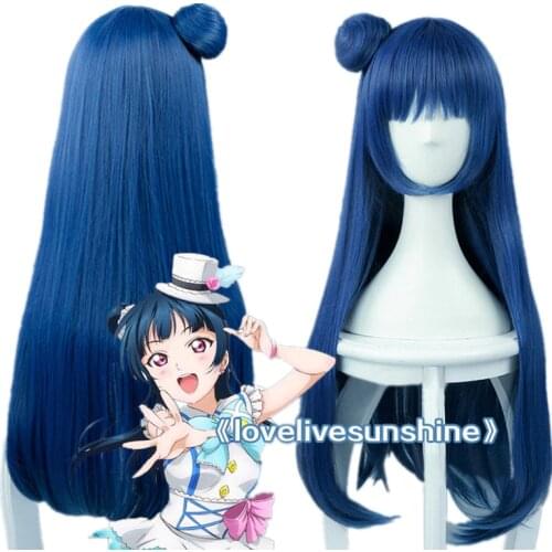 LoveLive!Sunshine!! Love Live Sunshine Yoshiko Tsushima 80cm Mixed Blue Heat Resistant Hair Cosplay Costume Wig + Free Wig Cap