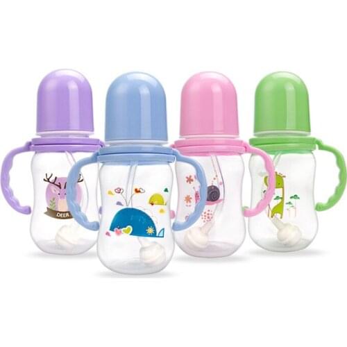 150ML Cartoon Baby Feeding Bottle Infant Children Drinking Bottle Kids PP Non-spill Portable Straw Water Bottle Drinkware