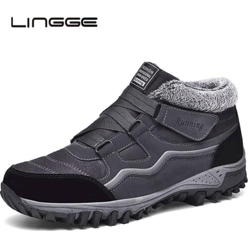 LINGGE 2020 Men Boots Winter With Fur Warm Snow Boots Men Winter Boots Work Boots Men Sneakers Fashion Rubber Ankle Shoes Size48