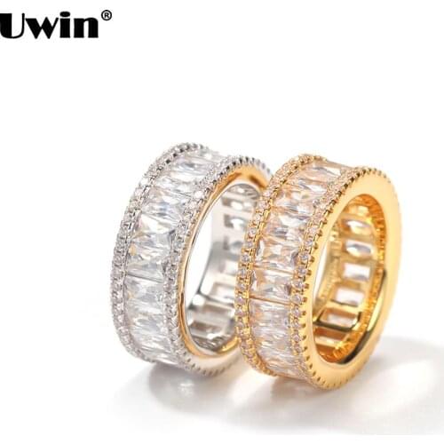 UWIN New 8mm Mens Zirconia Rings High Quality Copper Iced Out Cubic Zirconia Rings Hip Hop Fashion Personality Jewelry Gift