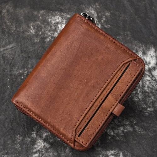 Luufan Leather Mans Short Wallet Genuine Leather Cowhide Women Retro Money Wallet Vertical Zipper Casual Small Wallet Coin Purse