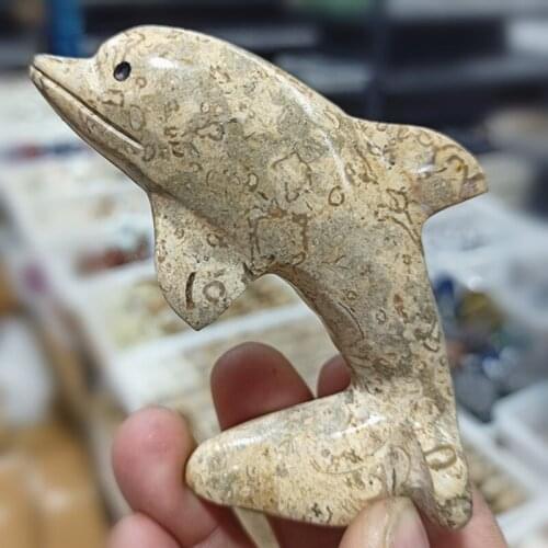 Natural Stone Crystal Dolphin Healing Home Decoration
